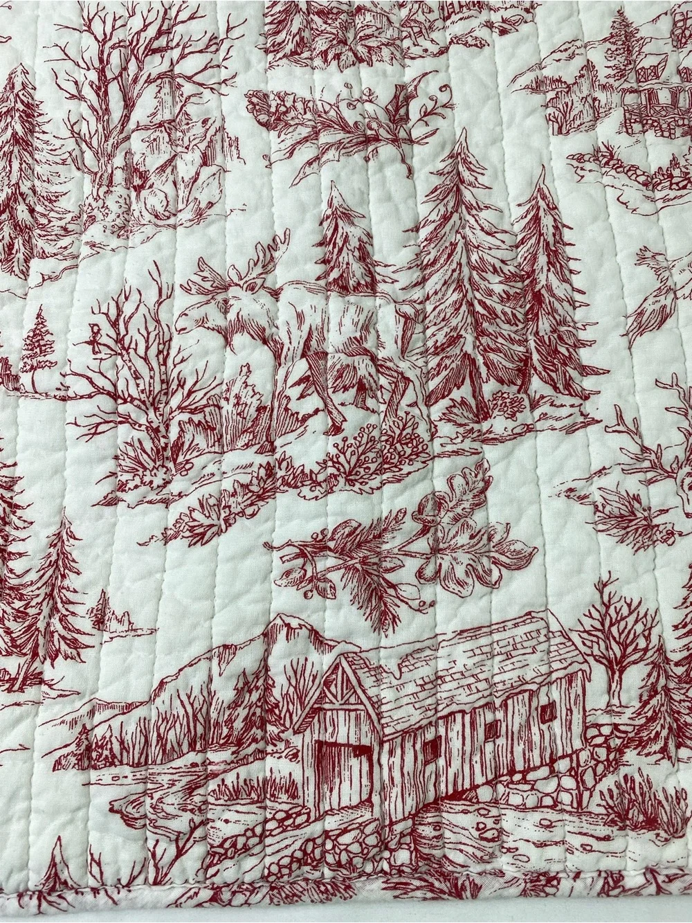 Red Woodland Toile Quilted Accent Pillow Cover pair Shams